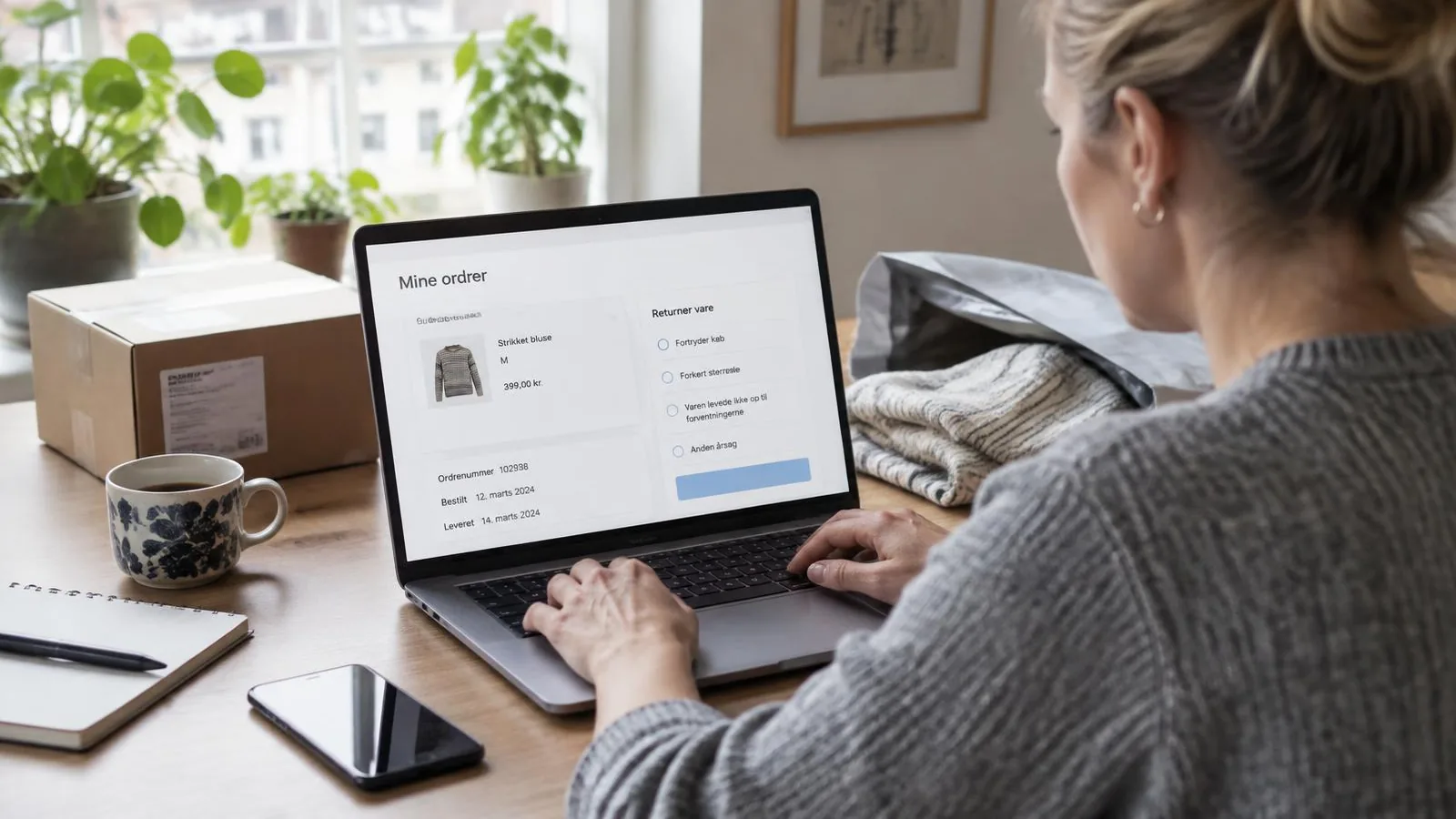 Forbruger handler i en webshop på en bærbar computer