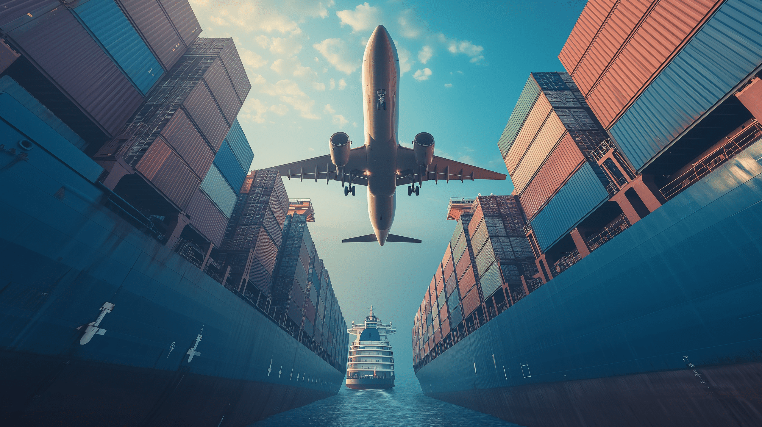 Fly og containere i logistisk miljø – symbol på eksport, global handel og international distribution med Make It Happen